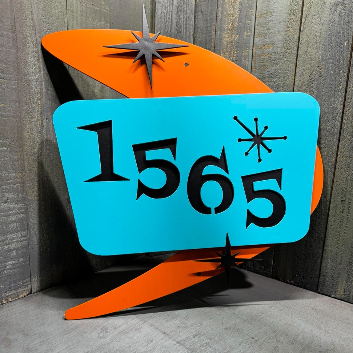 Large Boomerang MCM Address Sign | Woodpost Metalworks