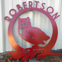 Load image into Gallery viewer, Owl Last Name Monogram With Est Year - Woodpost Metalworks