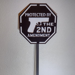 Protected by the 2nd Amendment Handgun Yard Stake