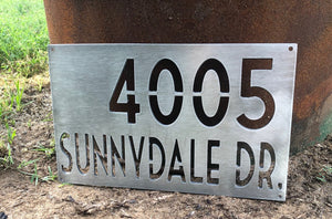 Brushed Aluminum Address Sign Number and Street - Woodpost Metalworks