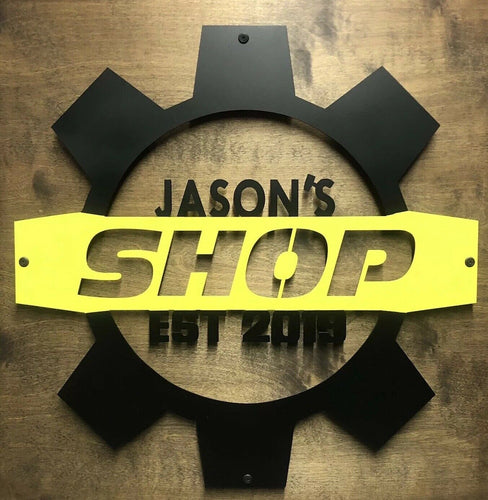 Custom Shop Gear Sign - Woodpost Metalworks