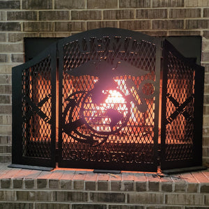 Metal Military Tri-Fold Fireplace Screen Custom Plasma Cut