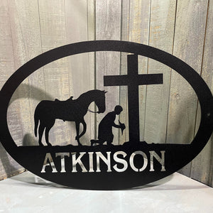 Praying Cowboy with Cross and Custom Last Name