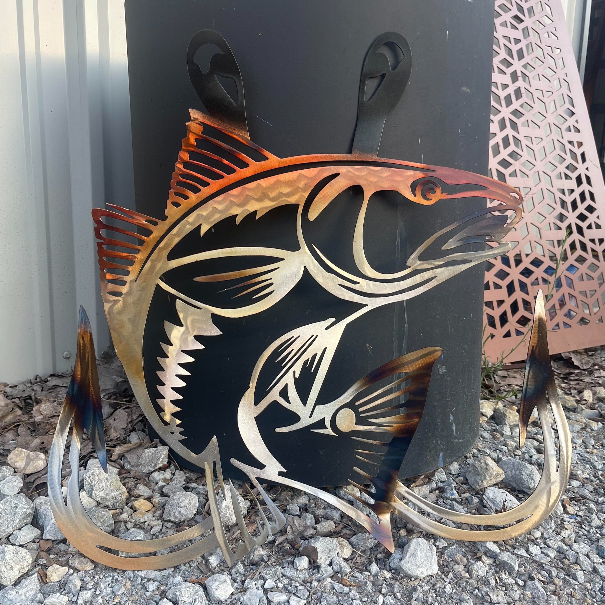 Metal Redfish with Hooks Sign Plasma Cut Sign Art– Woodpost Metalworks