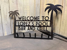 Load image into Gallery viewer, Welcome to the Pool Palm Tree Custom Name Towel Holder Personalized