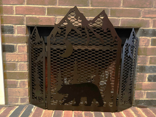 Metal Mountain Lodge Bear Fireplace Screen