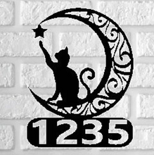 Load image into Gallery viewer, Cat on a Crescent Moon Address Sign