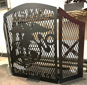 Metal Military Tri-Fold Fireplace Screen Custom Plasma Cut