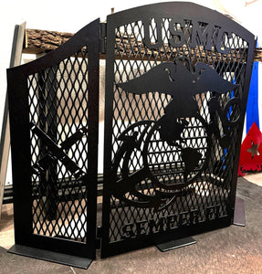 Metal Military Tri-Fold Fireplace Screen Custom Plasma Cut