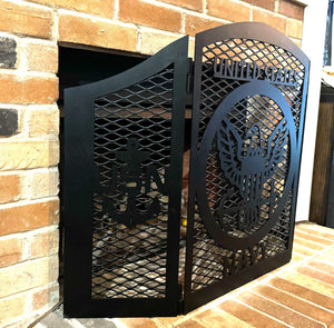 Metal Military Tri-Fold Fireplace Screen Custom Plasma Cut