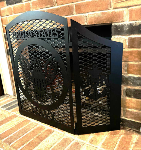 Metal Military Tri-Fold Fireplace Screen Custom Plasma Cut