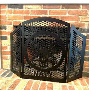 Metal Military Tri-Fold Fireplace Screen Custom Plasma Cut