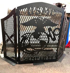 Metal Military Tri-Fold Fireplace Screen Custom Plasma Cut