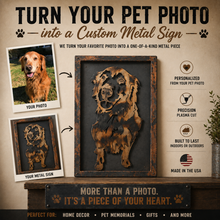 Load image into Gallery viewer, Custom pet portrait metal sign created from customer photo