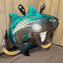 Load image into Gallery viewer, Metal Salmon Wall Art with Fishing Hooks | Plasma Cut Fishing Decor