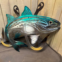 Load image into Gallery viewer, Metal Salmon Wall Art with Fishing Hooks | Plasma Cut Fishing Decor