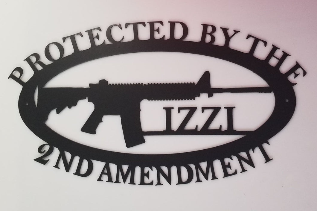 Protected By The 2nd Amendment Rifle with Last Name Option - Woodpost Metalworks