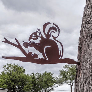 Metal Squirrel with Nuts Tree Art Stake