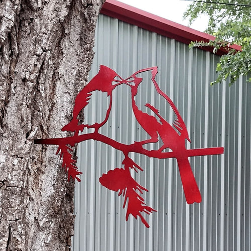 Metal Cardinals Kissing Tree Art Stake