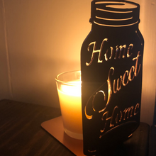 Load image into Gallery viewer, Mason Jar Candle Holder Home Sweet Home Two Sizes Available - Woodpost Metalworks