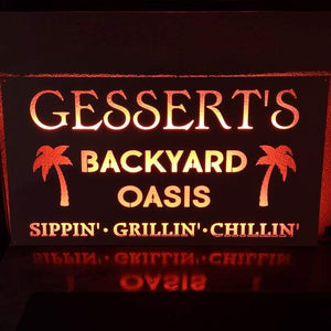 Last Name Backyard Oasis Sippin' Grillin' Chillin' Custom Metal Sign