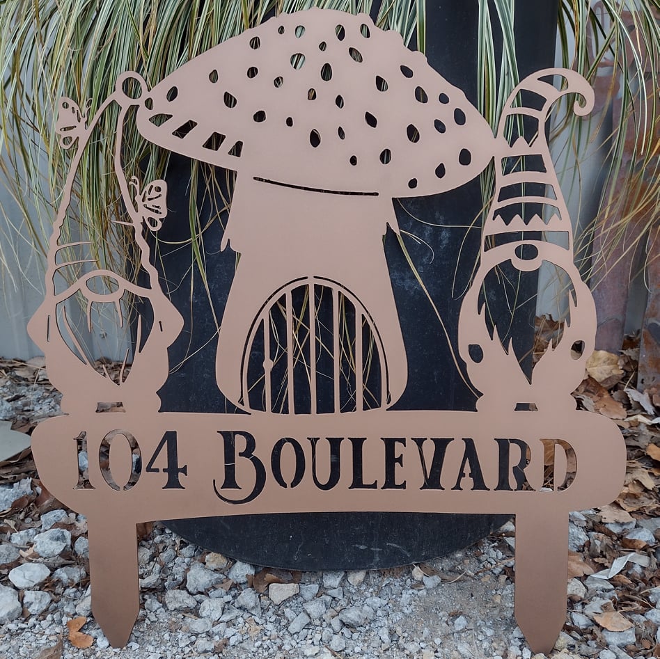 Gnome Mushroom Yard Stake Address or Custom Saying Funky Garden Art