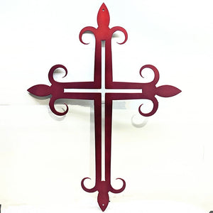 Metal Fleur-de-lis Catholic Cross Wall Hanging Art