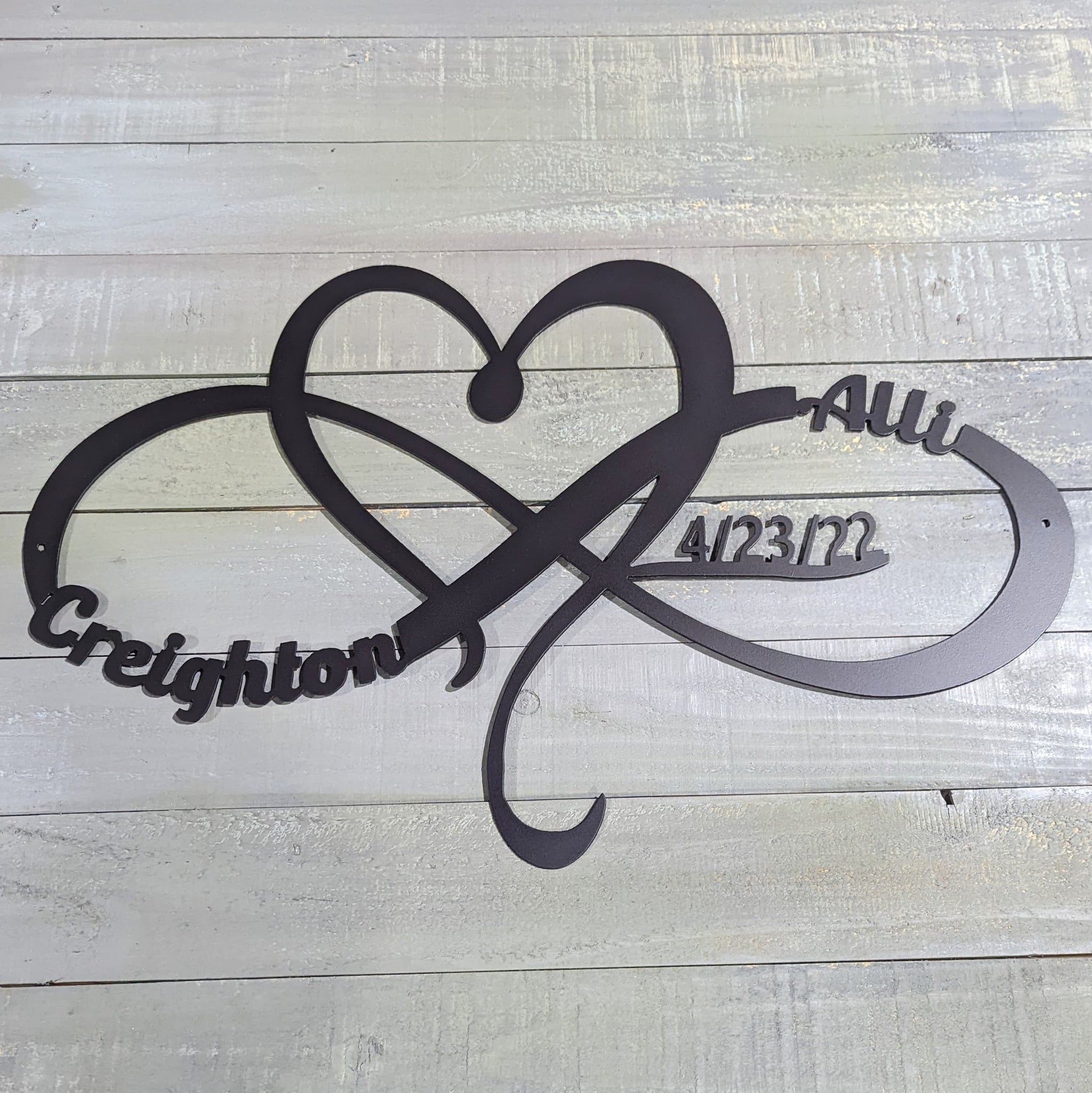 Personalized Heart and Infinity Symbol | Woodpost Metalworks