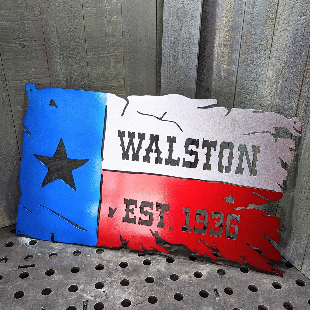 Tattered Texas Flag with Custom Last Name and Date