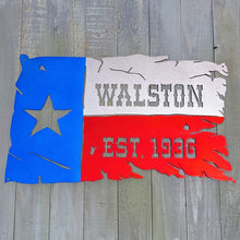 Load image into Gallery viewer, Tattered Texas Flag with Custom Last Name and Date