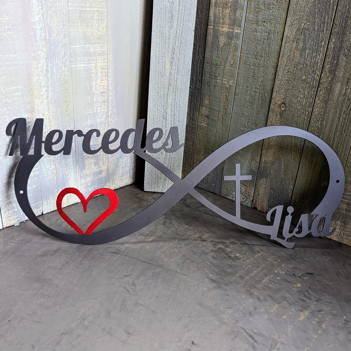 Infinity Symbol with Two Names Cross and Heart Metal Sign Love Christ ...
