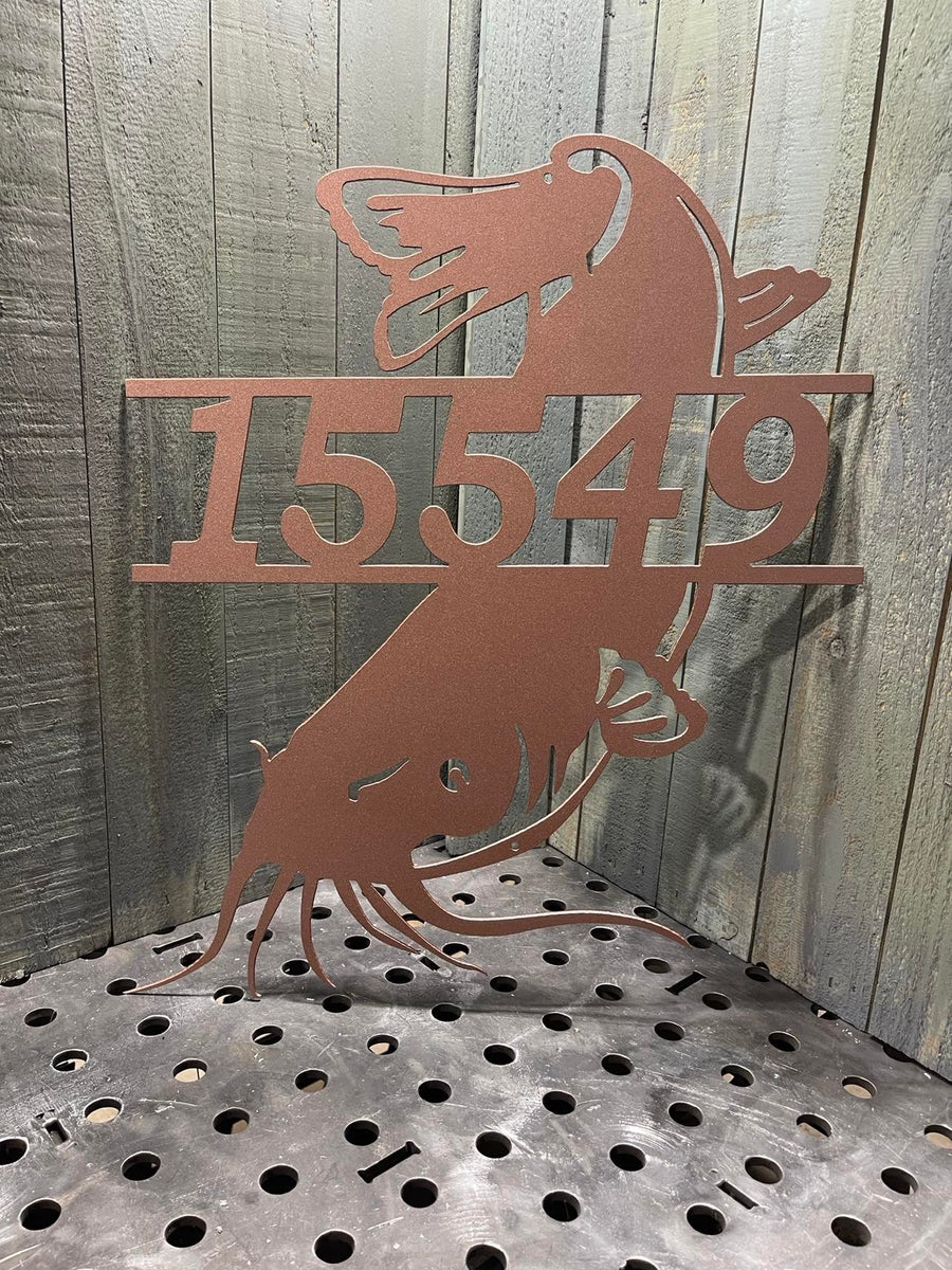 Catfish Address Sign | Woodpost Metalworks