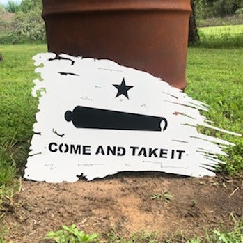 Tattered Come and Take It Flag - Woodpost Metalworks