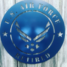 Load image into Gallery viewer, Retired Air Force Metal Sign - Woodpost Metalworks