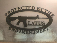 Load image into Gallery viewer, Protected By The 2nd Amendment Rifle with Last Name Option - Woodpost Metalworks