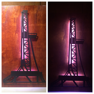 Oil Rig Metal Sign With Or Without LEDs - Woodpost Metalworks