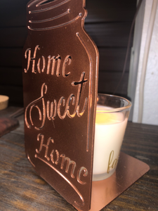 Mason Jar Candle Holder Home Sweet Home Two Sizes Available - Woodpost Metalworks