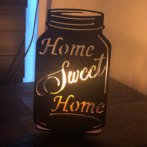 Mason Jar Candle Holder Home Sweet Home Two Sizes Available - Woodpost Metalworks