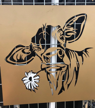 Load image into Gallery viewer, Happy Cow with Flower - Woodpost Metalworks