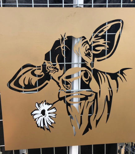 Happy Cow with Flower - Woodpost Metalworks