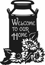 Load image into Gallery viewer, Welcome To Our Home Sunflower and Milk Can Rustic Metal Sign - Woodpost Metalworks