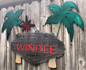 Custom Welcome Palm Tree Sign - Woodpost Metalworks
