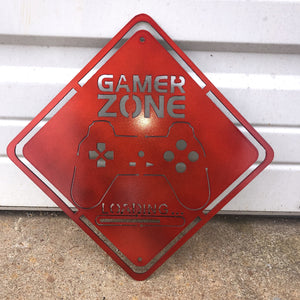 Metal Gamer Zone Sign - Woodpost Metalworks