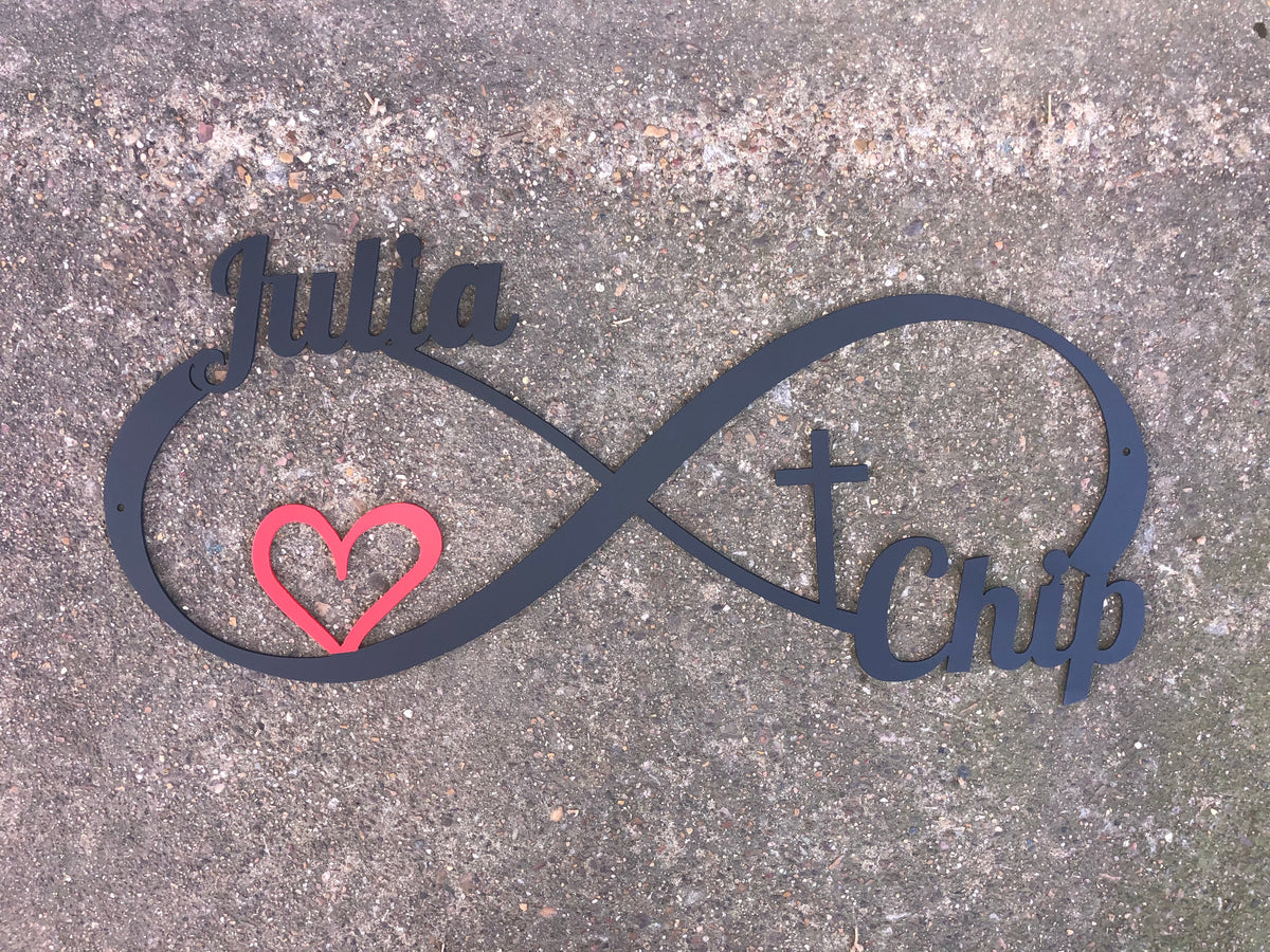 Infinity Symbol with Two Names Cross and Heart Metal Sign Love Christ ...