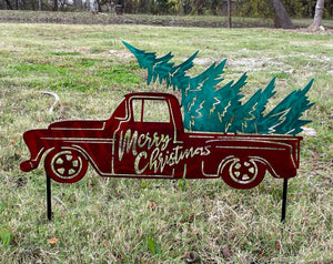 Marry Christmas Farm Truck Yard Stake