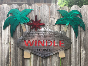Custom Welcome Palm Tree Sign - Woodpost Metalworks