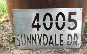 Brushed Aluminum Address Sign Number and Street - Woodpost Metalworks