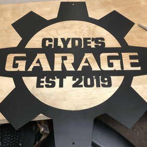 Custom Garage Gear Sign - Woodpost Metalworks