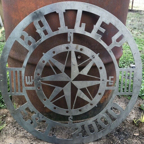 Custom Compass Last Name Established - Woodpost Metalworks